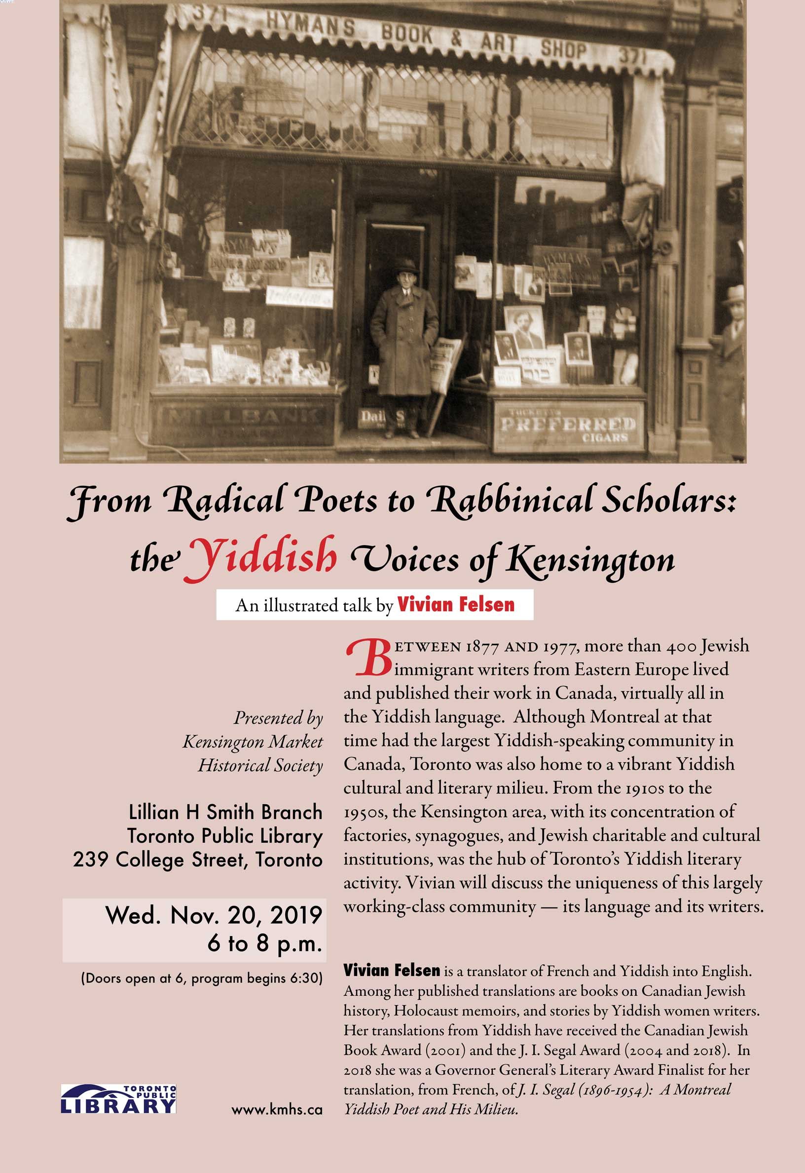 Flyer for "From Radical Poets to Rabbinical Scholars - the Yiddish Voices of Kensington